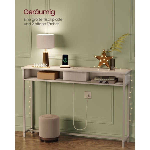 Rootz Snehvide spånpladestålsidebord - Endebord - Natbord - Power Strip - Letvægts - Robust - Nem montering - 25 cm x 120 cm x 81,1 cm