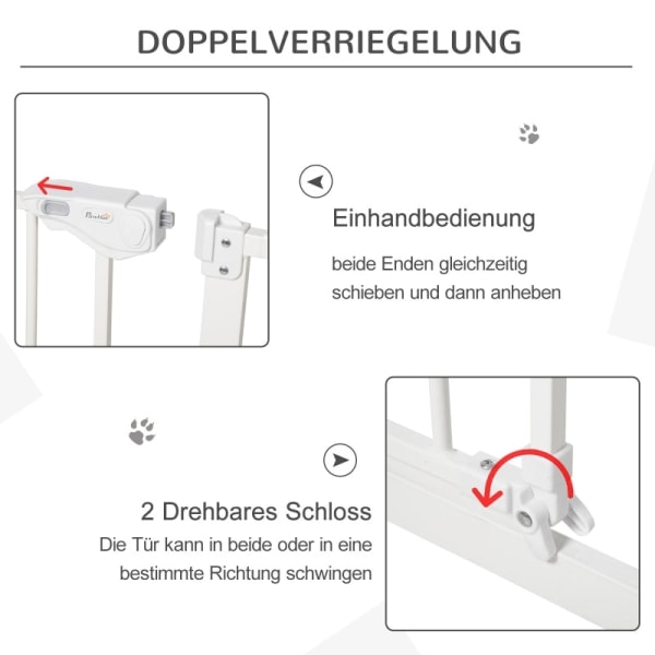 Rootz PawHut udvidelig hundebarriere - Pet Gate - Sikkerhedslåge - Robust metal - Nem åbning - Innovativt design - 136,3 cm x 76,2 cm - Hvid