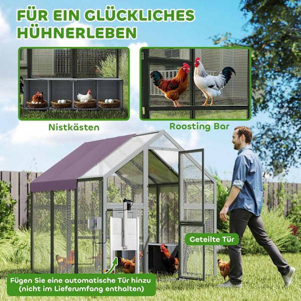 Rootz Chicken -kotelo - Chicken Coop - siipikarjan talo - Vedenpitävä katto - 1,7 x 1,8 x 1,8 m - 6-8 kanaalle