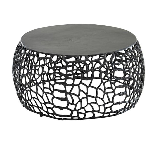 Rootz soffbord metall svart 66x66x30 cm soffbord aluminium runt - Design vardagsrumsbord med grenstruktur - Litet soffbord Modernt - Sidobord sidobord