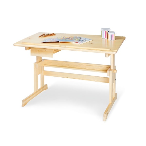 Rootz Børneskrivebord 'Lena' - Børneskrivebord - Justerbart træbord - Massiv fyrretræ - 109 cm x 58 cm x 57-70 cm