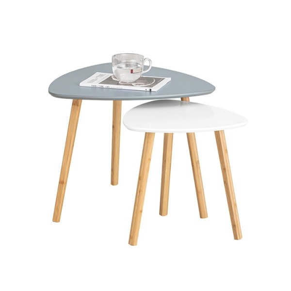 Rootz 2-delade häckbordsset - Sidobord - Soffbord - MDF och bambu - Mångsidig användning - Utrymmesbesparande design - Ljusgrå-Vit - 55cm x 45cm x 53c