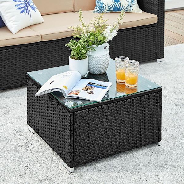 Rootz Trädgårdsmöbelset - Utomhusmöbler - Set med flätat möbel - Med kuddar - Black-Taupe