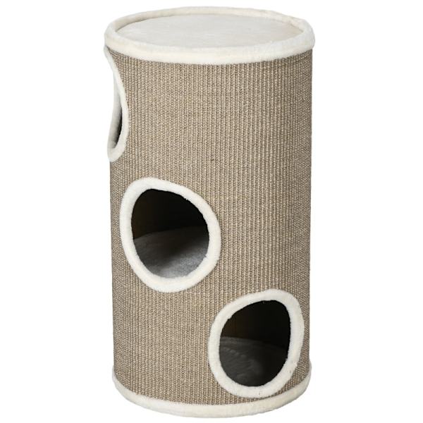 Rootz Cat Scratching Barrel - Kitty Condo - Cat Tree - Blødt plys - Sisal Rope - Sleep Cave - 38cm x 70cm - Brun