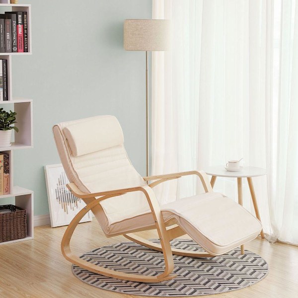 Rootz gungstol - Gungstol i trä - Modern gungstol - Klassisk gungstol - Bekväm gungstol - Gungstol för avkoppling - Beige - 67 x 115 x 91 cm