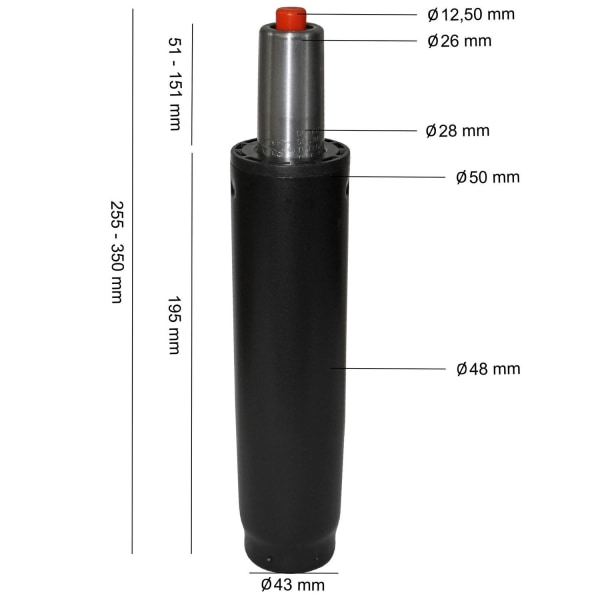 Rootz gasfjäder kontorsstol 195mm - 50mm Svart