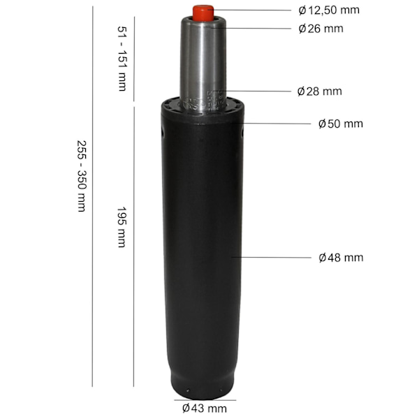 Rootz gasfjeder kontorstol 195mm - 50mm Sort