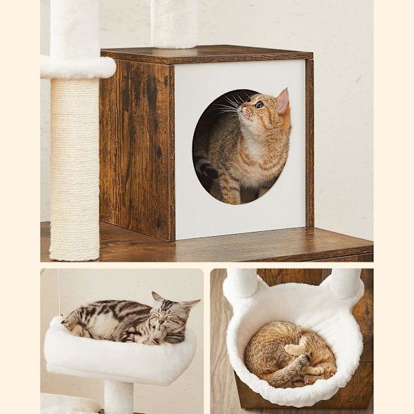 Rootz Cat Tree - Kradsestolpe med hule - kradsestolpe med kattekasseskab - Katteklatretræ - Katteaktivitetstræ - Kattelegetræ - Moderne kattetræ - Kat