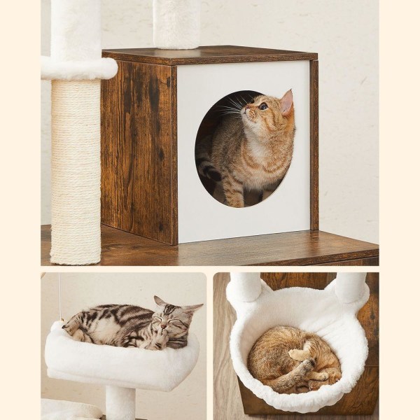 Rootz Cat Tree - Skrapstolpe med grotta - Skrapstolpe med kattlåda - Kattklätterträd - Kattaktivitetsträd - Kattlekträd - Modernt kattträd - Kattträdh