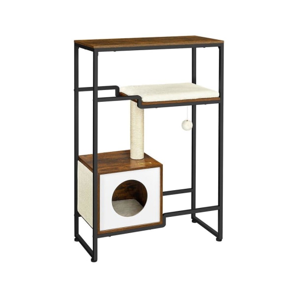 Rootz Skrapstolpe - Kattskrapstolpe - Cat Tree Skrapstolpe - Golvstående skrapstolpe - Katthus - Skrapstolpe med hylla - Vintage Brun - 74 x 34 x 114