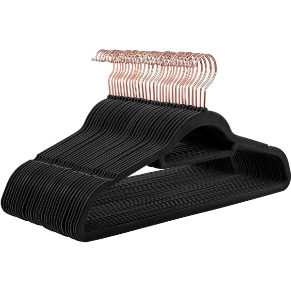 Rootz Velvet Tøjbøjlesæt - 30 stykker - 45 cm - Anti-slip - Buksebøjle - Tøjbøjle - Sort Rose Gold