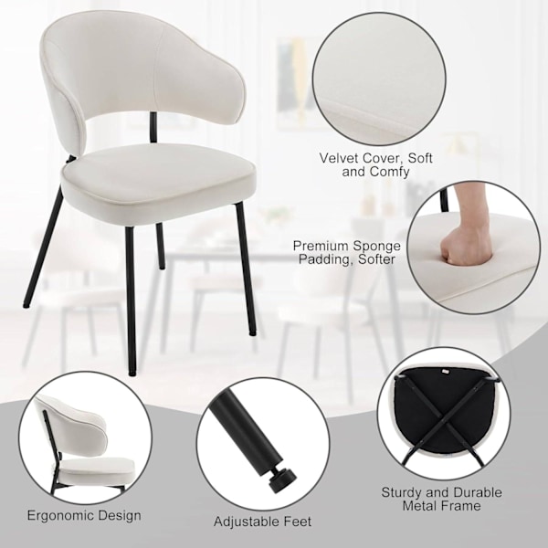 Rootz Velvet Dining Chair - Köksstol - Bekväma sittplatser - Robust metallstomme - Ergonomisk design - 54cm x 83,5cm x 52cm