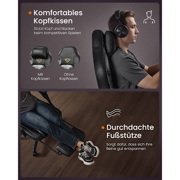 Rootz Højdejusterbar spilstol - Spilsæde - Gamerstol - Ergonomisk komfort - 70x70x (119-129) cm - Blæk sort