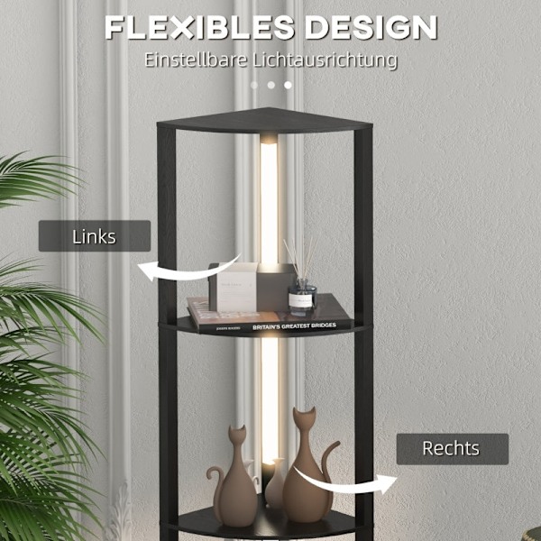 Rootz LED gulvlampe med hylde - Moderne sort stående lampe - Høj hjørnelampe - 3 lysstyrkeniveauer - Integreret LED - 41 cm x 29,5 cm x 163,5 cm