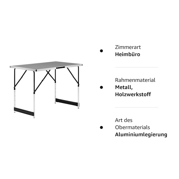 Rootz Campingbord - Sammenklappeligt skrivebord - Bærbar arbejdsstation - Udendørs stativ - Haveoverflade - Picnic-skranke - Eventplatform - Grå - 100
