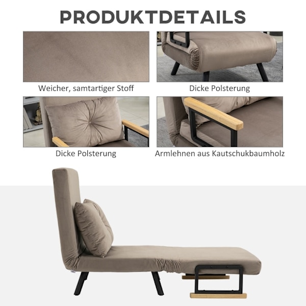 Rootz-makuutuoli - Kumivuodesohva - Säädettävä selkänoja - Tukeva teräsrunko - Pehmoverhoilu - Vaaleanruskea - 63W x 73D x 81K cm