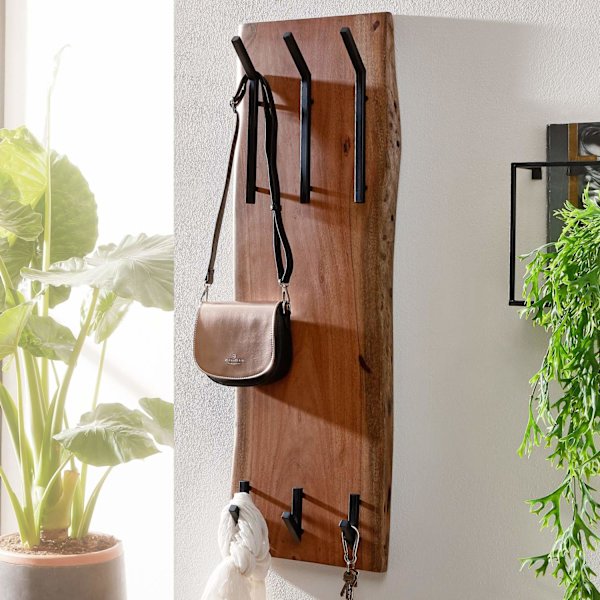 Rootz design knagerække akacie massivt træ - metal 35,5 x 100 x 11 cm - Krogestang 2-rækket hall knagerække væg - Garderobe træ