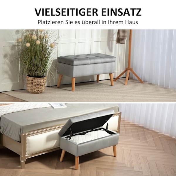 Rootzin verhoiltu säilytyspenkki - samettiset jakkara - pehmustettu rinta - mukavuusistuimet - 80 cm x 35cm x 40 cm - harmaa