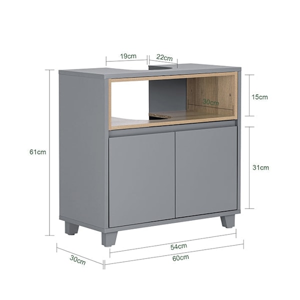 Rootz Sink Cabinet - Vanity Cabinet - Badeværelsesopbevaring - Forstørret lagerplads - 60x61x30cm - Vandbestandig silikonefodpuder