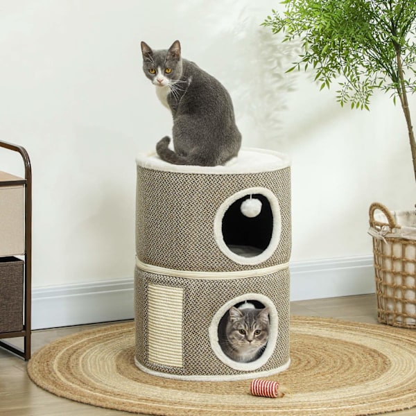 Rootz Cat Tower 3 Tier - Cat House - Condo - Plush Comfort - Ø40 X 56H CM - Brown