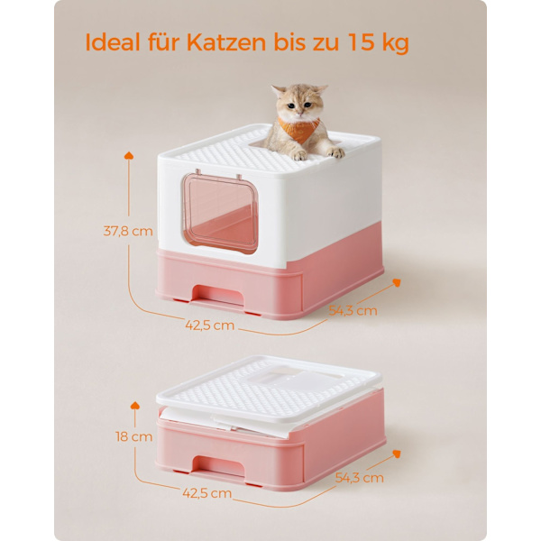 Rootz Cat kattebakkesæt - Kitty Toilet - Affaldsspand - PP & PC Materiale - Letvægts - Nem at rengøre - 54,3 cm x 42,5 cm x 37,8 cm