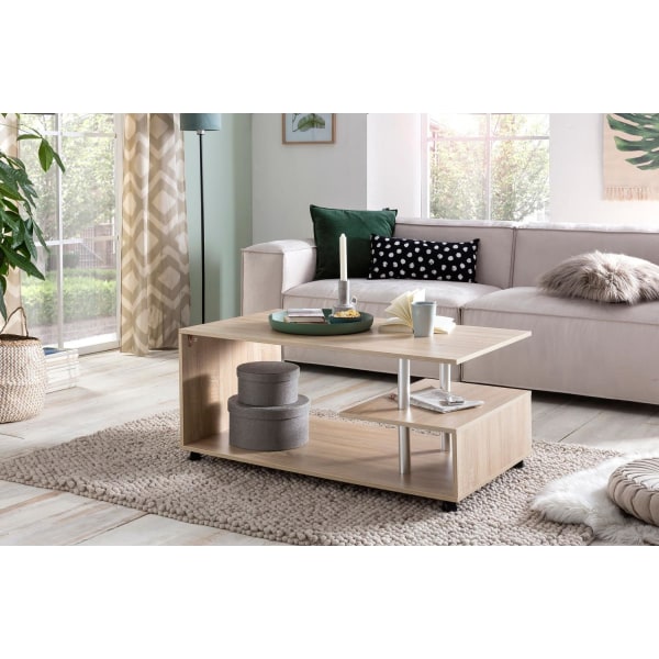 Rootz Design sofabord 105 x 48,5 x 60 cm Sonoma drejeligt med hjul - Sofabord Sofabord - Sofabord Loungebord - Sofabord med opbevaringsplads