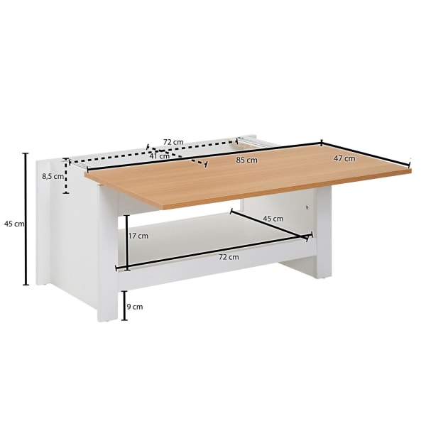 Rootz design sofabord 85 X 47 X 45 cm hvid - eg - Stuebord med o