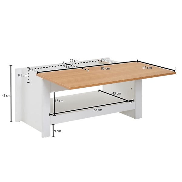 Rootz design soffbord 85 X 47 X 45 cm vit - ek - Vardagsbord med förvaringsutrymme - Soffbord med förvaringsfack Modernt - Fyrkantigt soffbord