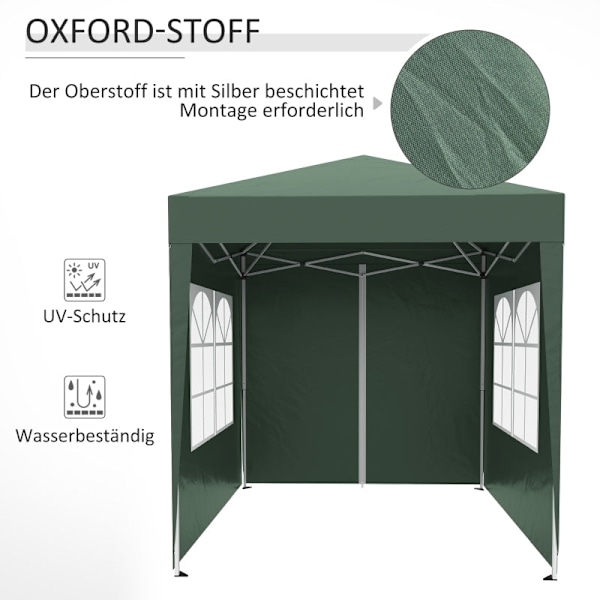 Rootz 2x2m hopfällbart lusthus - Paviljong - Öltält - Snabbinstallation - UV-skydd - Hög stabilitet - 2L x 2W x 2,4H m - Stål & Oxford-tyg