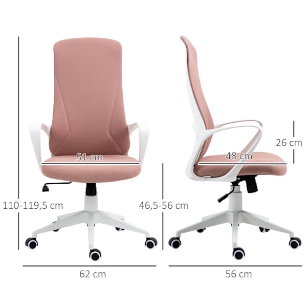 Rootz Kontorstol - Computerstol - Vippelig ryglæn - Roterbar - Højdejusterbar - Pink - 62 x 56 x 110-119,5 cm