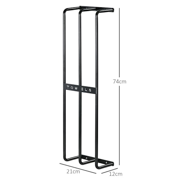 Rootz Väggmonterad handdukstork - Handdukshängare - Badhanddukshållare - Vertikal design - Utrymmesbesparande - Slitstark metall - Svart finish - 21cm