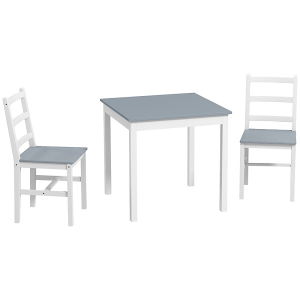 Rootz Matset - 2 personer - Matrum - 2 stolar - Köksbord - 1 bord - Furu - Vit + Grå - 75L x 75W x 73H cm