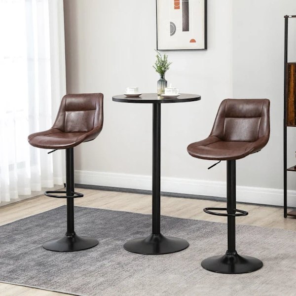 Rootz Set med 2 barstolar - Justerbar i höjdled - Inklusive fotstöd - Moderna kökspallar - PU-läder - Svart + Brun - 46,5 cm x 50 cm x 108 cm