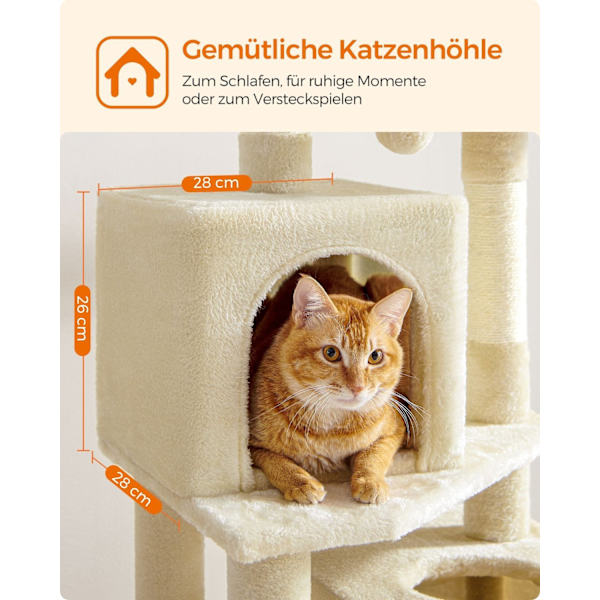 Rootz Beige Cat Skrapstolpe - Kattträd - Skrapare - Spånskiva plysch Sisal - Robust konstruktion - Enkel montering - 49cm x 40cm x 155cm