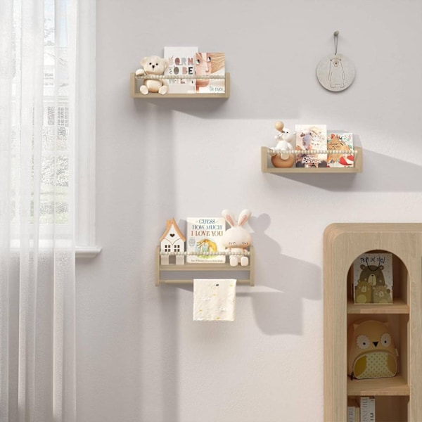 Rootz Vägghylla för barn - Flytande hyllor för barn - Montessori bokhylla - Furu - 40/50/60 cm x 15 cm x 14 cm - Solid byggnad