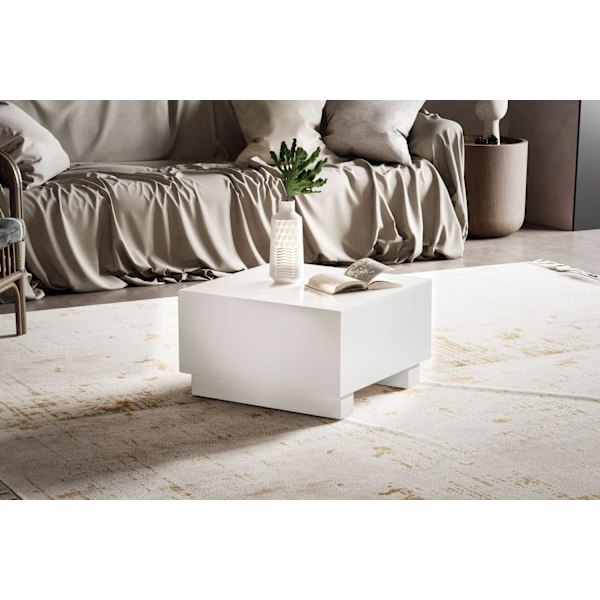 Rootz Elegant Sofabord - Kubebord - Højglans finish - Hvid - Fjernbetjeningsopbevaring - Alsidigt design - 60 cm x 60 cm x 35 cm