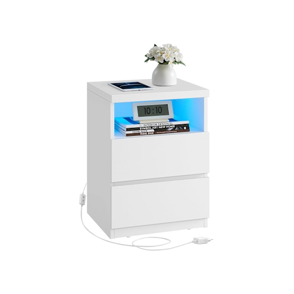 Rootz Bedside Bord - natbord - Bedside Møbler - Justerbar LED -belysning - 35 cm x 40 cm x 55 cm - Cloud White finish