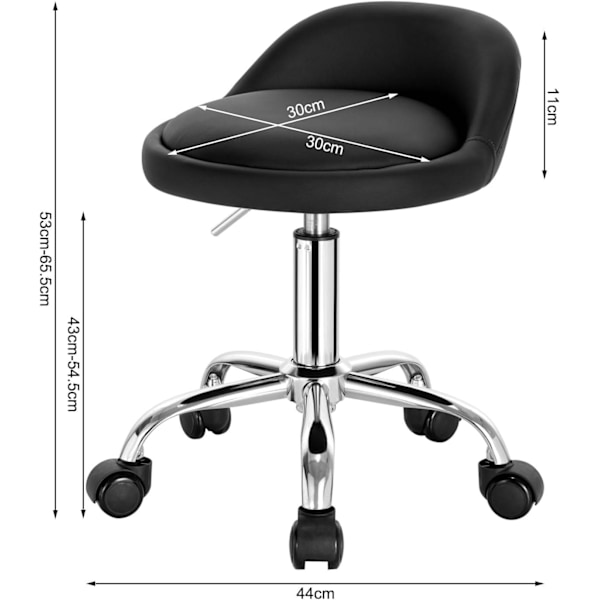 Rootz Makeup Taburet - Rulleskammel - Justerbar højde - Ergonomisk ryglæn - 30 cm x 30 cm x 53-65,5 cm