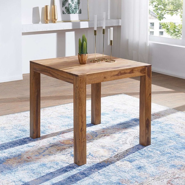 Rootz spisebord massivt træ sheesham 80 cm spisebord træbord design køkkenbord i landlig stil mørkebrun