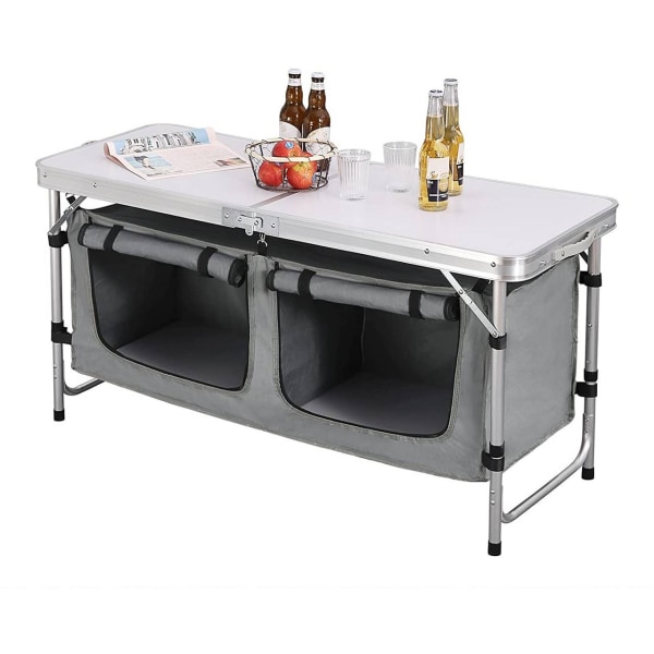 Rootz justerbart campingbord - Bärbart hopfällbart bord - Utomhusmatbord - Justerbart i höjdled, integrerad förvaring, enkelt underhåll - 47 cm x (62