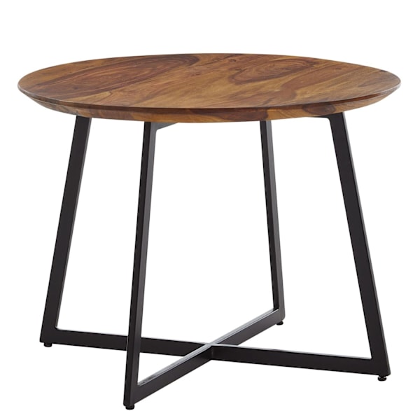 Rootz sofabord 60x60x45 cm massivt sheesham træ - metal sofabord rundt - Design stuebord sofabord massivt - Lille bord sidebord stue moderne