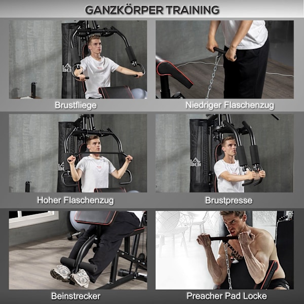 Rootz Multi -Gym træningscykel - Træningsstation - Vægtbænk - Omfattende træning - 170x104x205cm - Forstærket stål - Sort