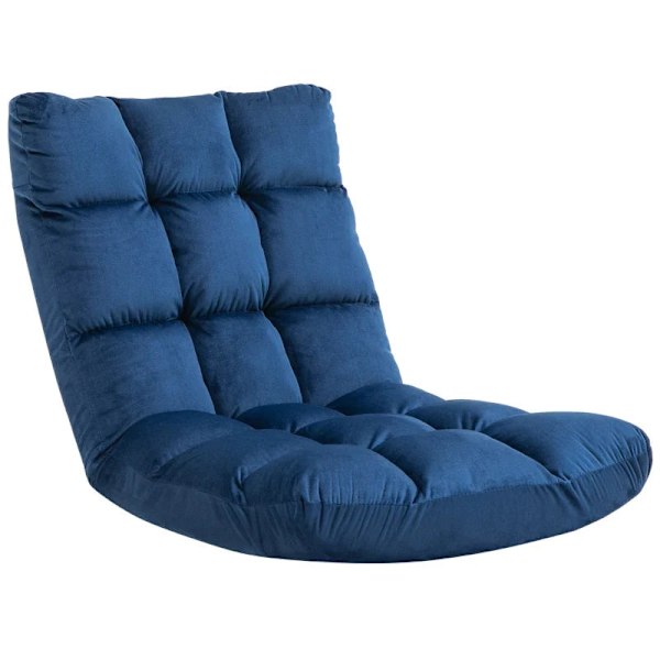 Rootz Lænestol - Gæstemadras - Gulvstol - Justerbart ryglæn - Siddepladser og bænke - Velourlook - Blå - 55 cm x 71 cm x 53,5 cm