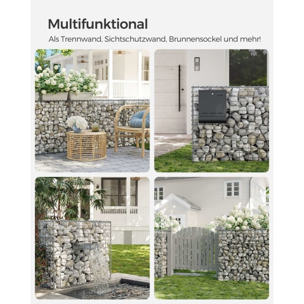 Sølv Rootz Gabion Sæt - Metal Mesh - Spiralpind - Galvaniseret stål - Nem montering - Holdbar konstruktion - Alsidig brug - 100 cm x 80 cm x 30 cm