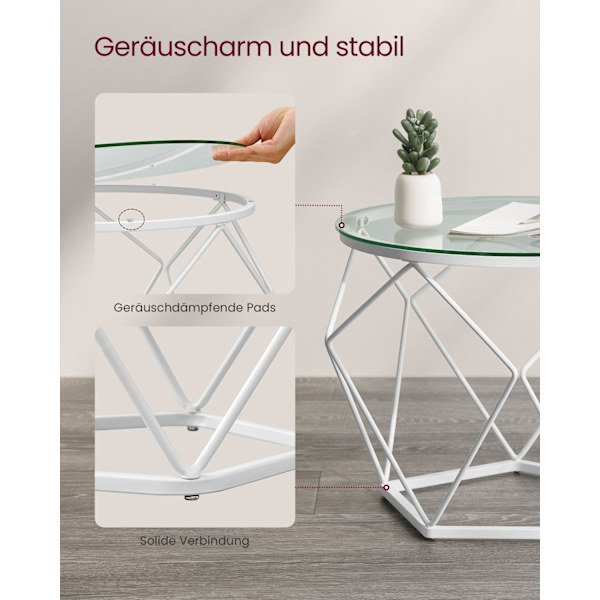 Rootz 2-delade sidobord - Ändbord - Bord av härdat glasstål - Lätt hållbar design - Modern heminredning - 50 cm x 40 cm x 40 cm & 40 cm x 36 cm x 36 c