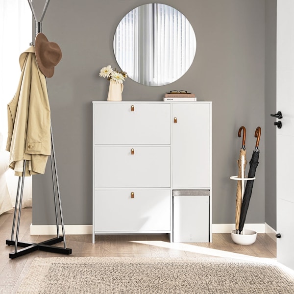 Rootz Skoskåp med pall - Skokipper - Skobyrå - Utrymmesbesparande design - Bekväma sittplatser - Mångsidig förvaring - Vit MDF - 95cm x 121cm x 30cm