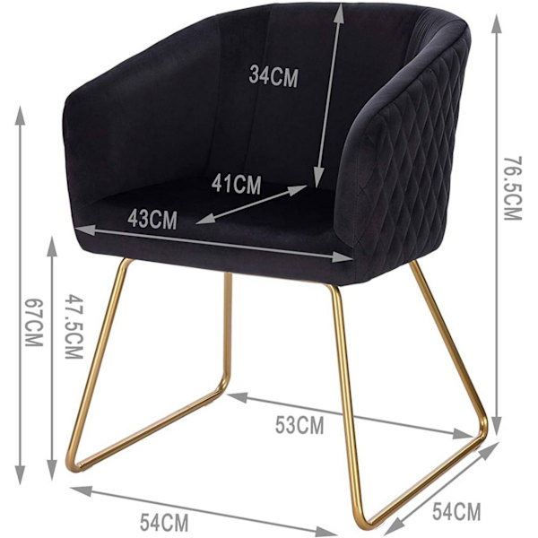 Rootz Velvet Matstolar Set med 6 - Guldmetallben - Elegant sittplats - Bekväm och hållbar - Ergonomisk design - Halkfri - Enkel montering - 43 cm x 41