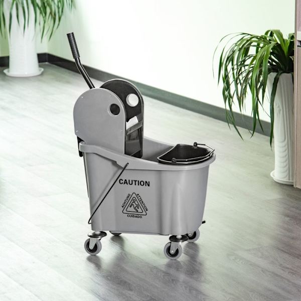 Rootz Industrial Cleaning Cart - Talonmieskärry - Moppiämpäri - Tilavuus 36L - Vedenerotin - Jälkiä jättämättömät pyörät - Muovi ja metalli - 54 cm x