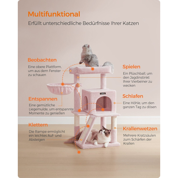 Rootz Luxury Cat-skrapstolpe - Kitty Tower - Cat Tree - Spånskivakonstruktion - Plyschöverdrag - 48cm x 48cm x 96cm
