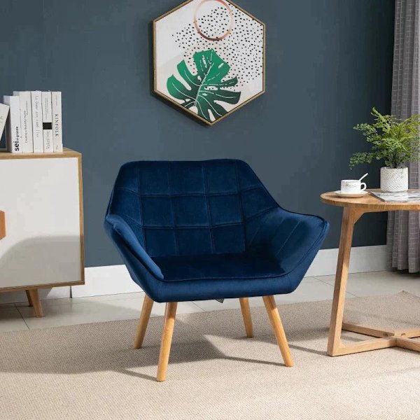 Rootz Lænestol - Enkeltlænestol - Vingestol med fløjlsagtigt betræk - Træben - Hjem - Soveværelsesmøbler - Grøn - 68,5 cm x 61 cm x 72,5 cm